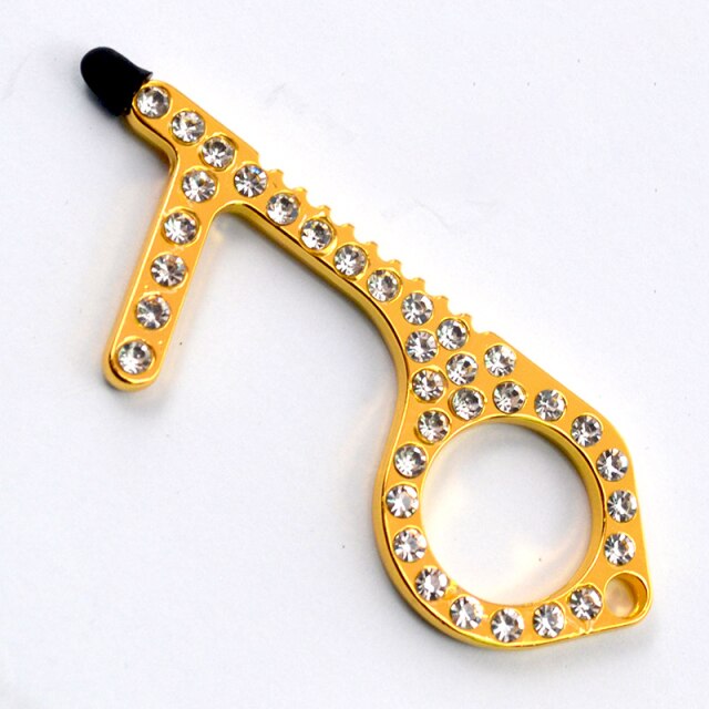 Keyring No Touch Public Door Opener Anti-Contact Keychain Artifact Beer Button Pusher Lifter Ring Hook Key Chain Keyfob Tools: gold