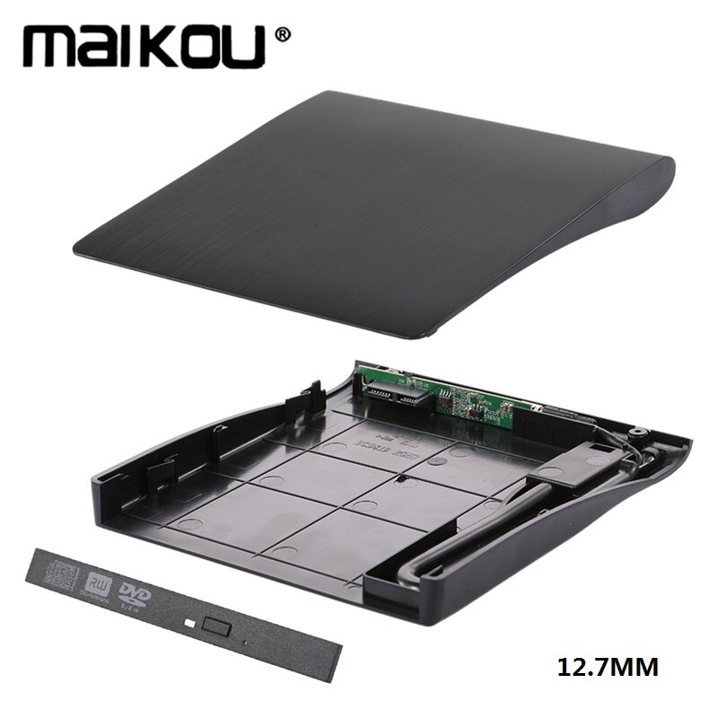 Maikou-carcasa de DVD/CD-ROM RW, reproductor de DVD, unidad externa portátil, USB 3,0, SATA, para Macbook, PC y portátil: black 12.7mm