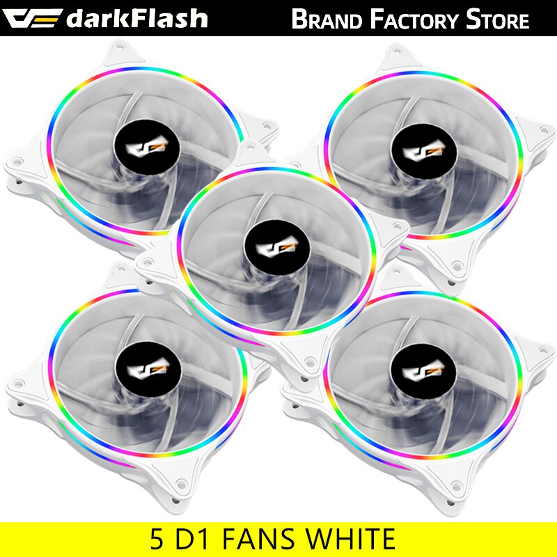 Darkflash D1 120Mm Pc Computer Regenboog Led Fan 12Cm 4pin Desktop Pc Computer Wit Koeler Stille Case Rgb fan Cooling Fans: 5 fans white
