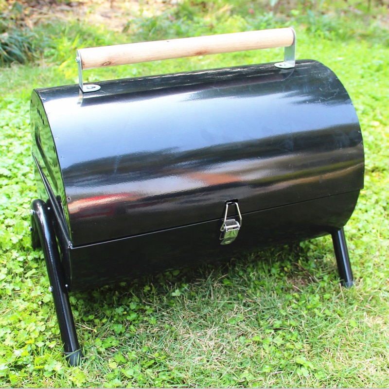 Portable Stainless Steel Barrel Charcoal Grill BBQ Wood Barbecue Outdoor Camping