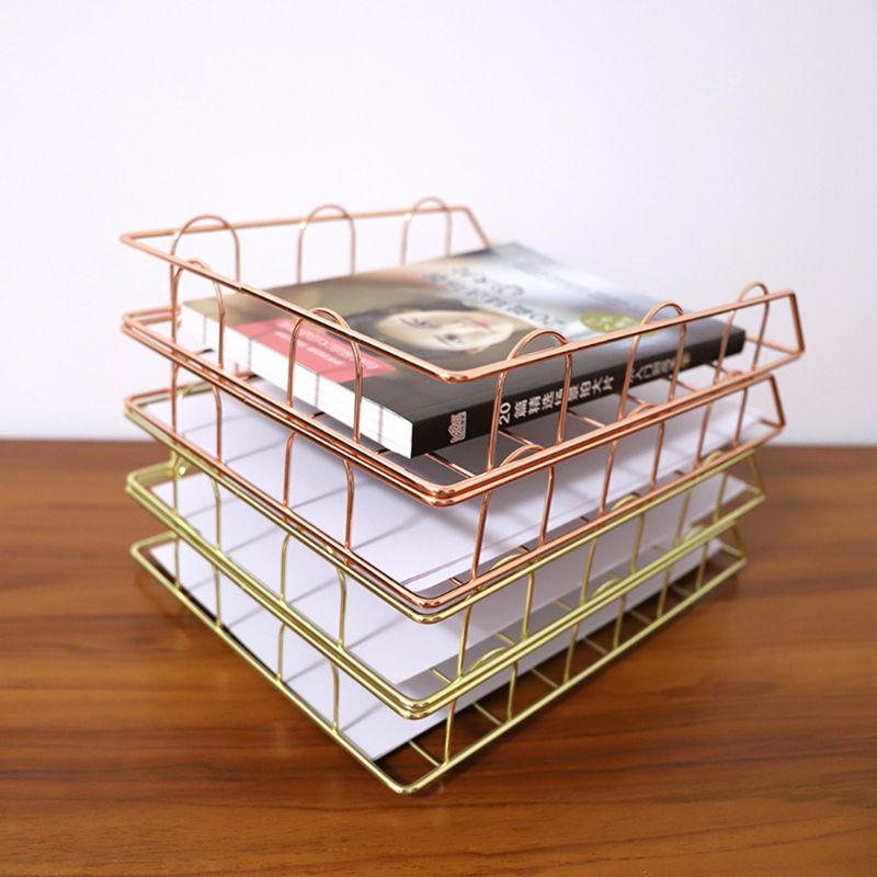 Folding Wrought Iron Letter Magazine Newspaper Holder Storage Rack File Tray for Office Desk Organizer Supplies