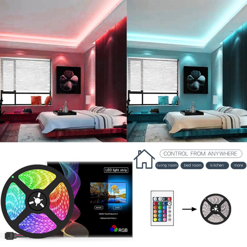 LED Strip RGB Led Light 5050 DC 5V Waterproof LED Light 1/2/3/4/5M diode Ribbon Flexible TV Backlight Light Strip + 44K Remote