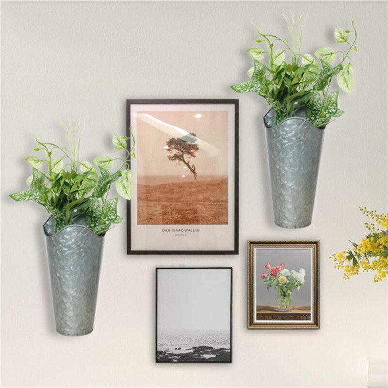 Wrought Iron Barrel Shaped Vase Wall Hanging Solid Color Empty Flower Pot for Home Decoration