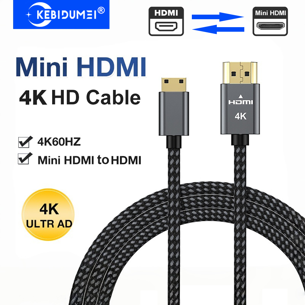 18Gbps Mini HDMI to HDMI Cable 4K 60Hz Mini HDMI 2.0 Cable High-Speed Braided HDMI Adapter Bi-Directional Cord for HDTV Camera