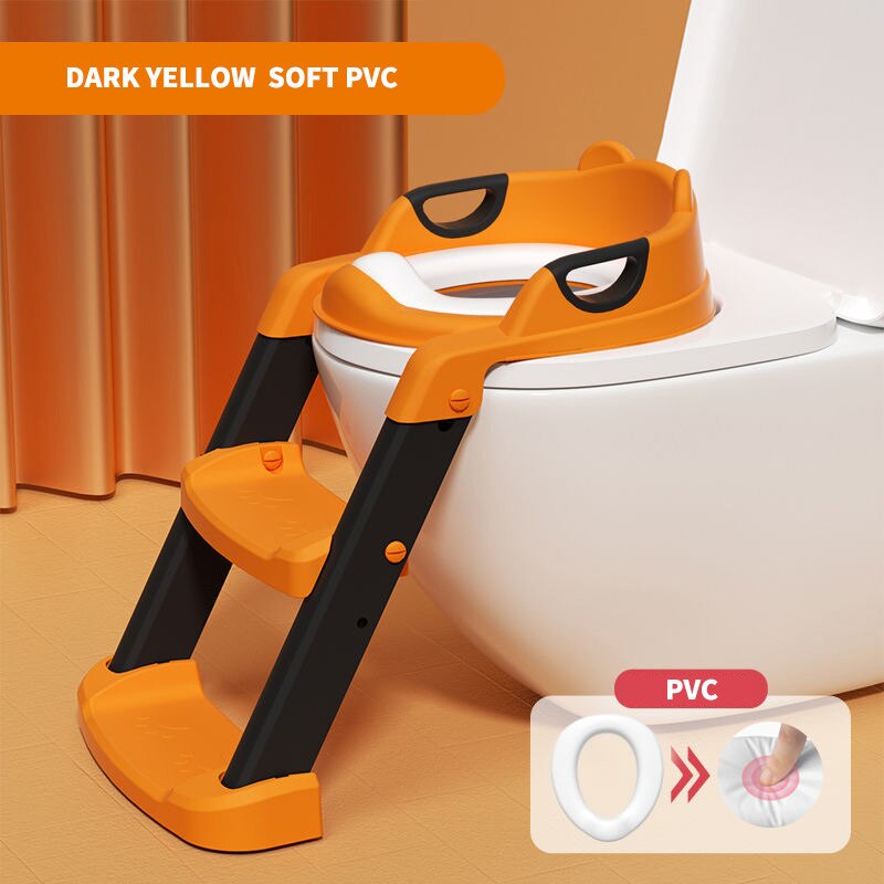 Folding Infant Potty Training Seat Urinal Backrest Chair With Step Stools Ladder For Baby Toddlers Boys Girls Safe Toilet Seat: DARK YELLOW PVC