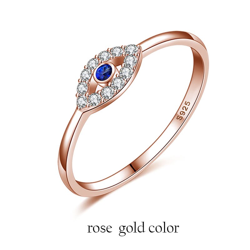 Kaletine-Anillo de Plata de Ley 925 con de ojo malvado para hombre y mujer, sortija, plata esterlina, Circonia cúbica azul, rosa amarilla, joyería de compromiso, del anillo: 7 / Rose Gold Color