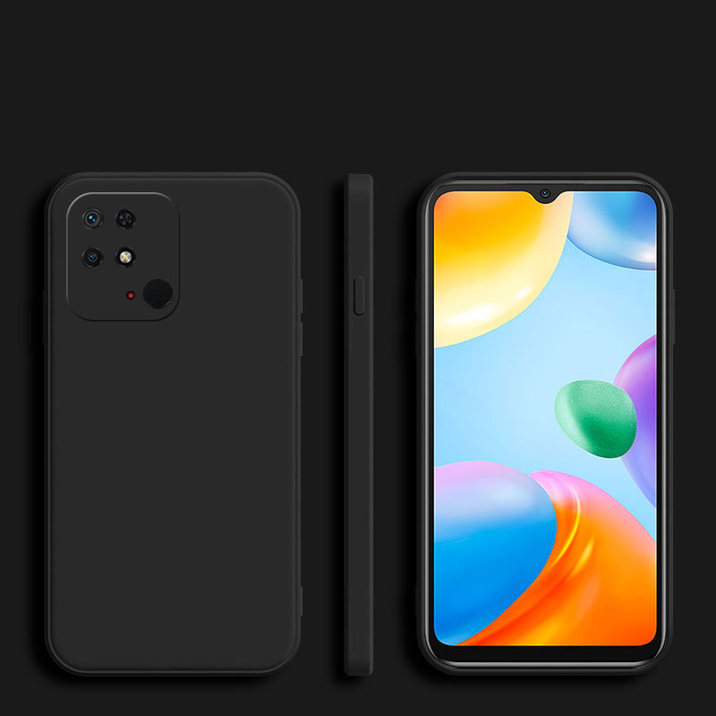 quadratischer Rahmen Silikon Handy hülle für xiaomi redmi 10 10a 10c Coque Voll schutz funda weiche matte Rückseite: Mikrofaser / schwarz