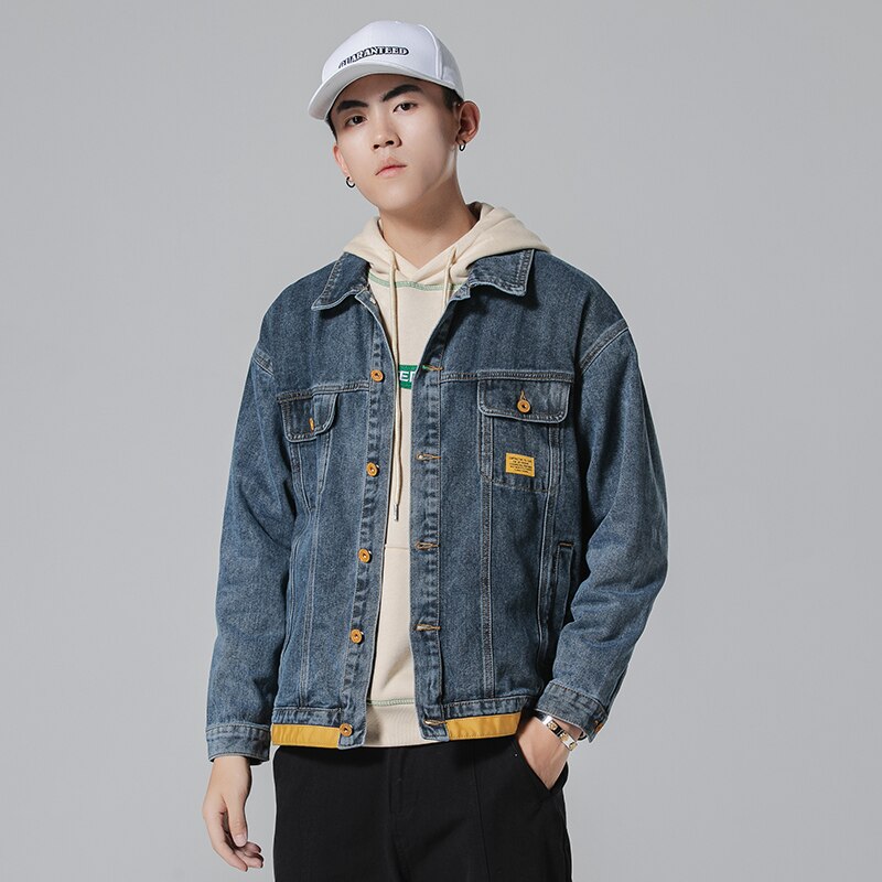 iiDossan Classic Coat Men Denim Jackets Jeans Jacket Hip Hop Streetwear Overalls Denim Men Patchwork Denim Casual Coats