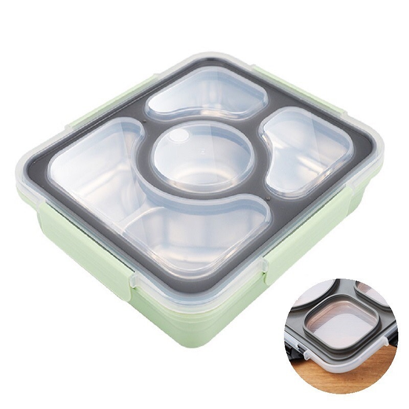 Stainless Steel Lunch Box Containers with Compartments Leakproof Bento Box Food Container with Tableware
