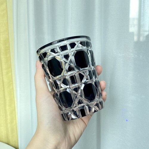 380ml European Whiskey Glass Starry Sky Cup Handmade Crystal Carved Drinkware Bar Supplies Beer Water Cup Drinking Wine Glasses: black 380ml-1pc