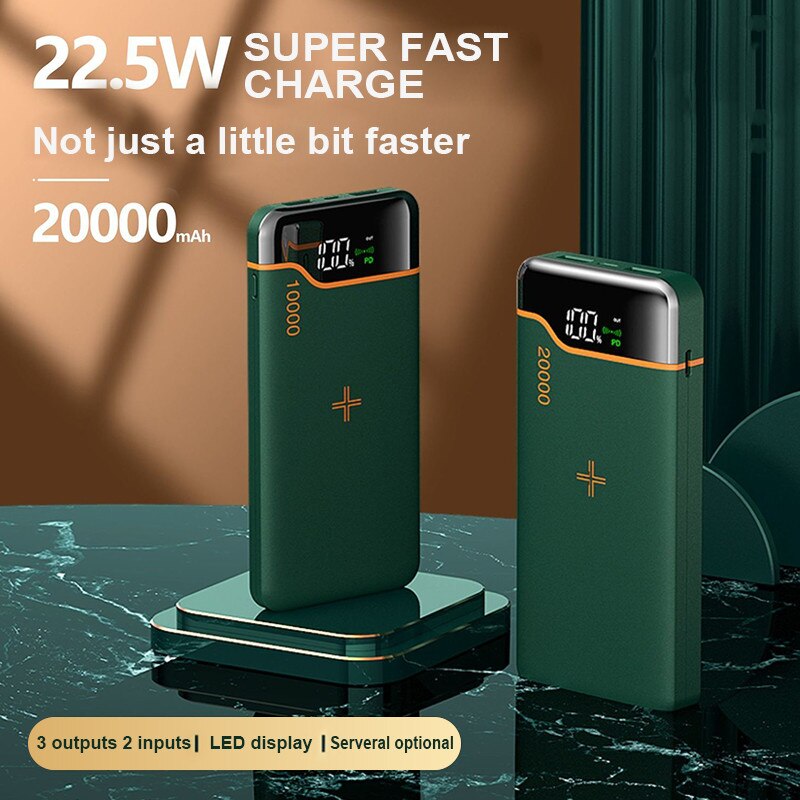 Powerbank 20000 mah super hurtig opladning 22.5w/ trådløs 15w mobil power  pd18w mobiltelefon ekstern batterioplader til xiaomi