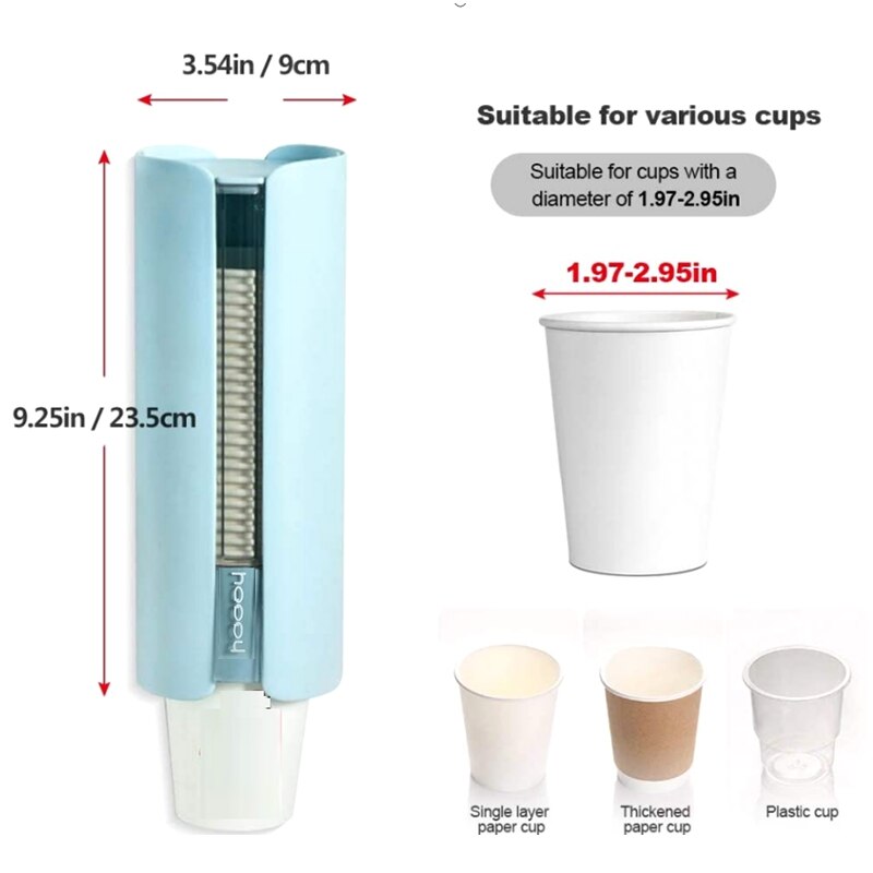 Cup Dispenser, Pull Type Water Cooler Cup Holder Self Adhesive Wall Mounted, Fit 4Oz - 7Oz Disposable Cone