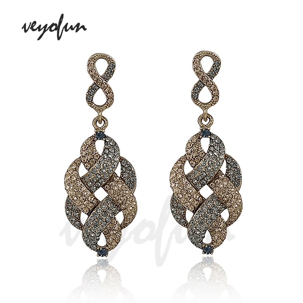 Veyofun alta qualidade cristal strass gota brincos vintage oco festa balançar brincos jóias para a mulher presente novo atacado: champagne