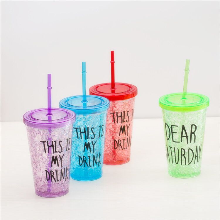 Summer Ice Cup Double Plastic Ice Cup Straw Fruit Cup Cold Cold Ice Cup Custom