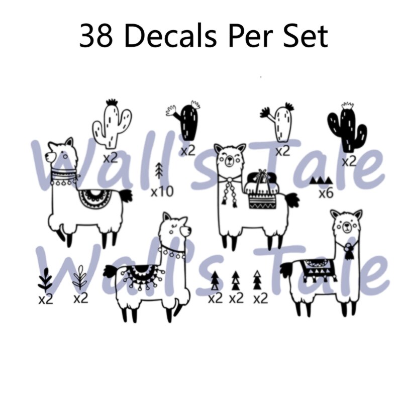 Schattige alpaca en cactus muurstickers kinderkamer decoratie diy mooie lama cactus vinyl kunststicker thuis babykamer muurschildering decoratie