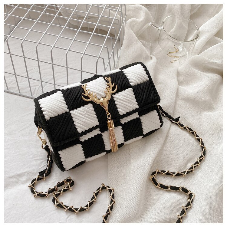 DIY Handcraft Shoulder Bag Making Materials Package Weaving Bag Grid Handmade Supplies Woman Bag Selfmade Sewing Accessories: Black