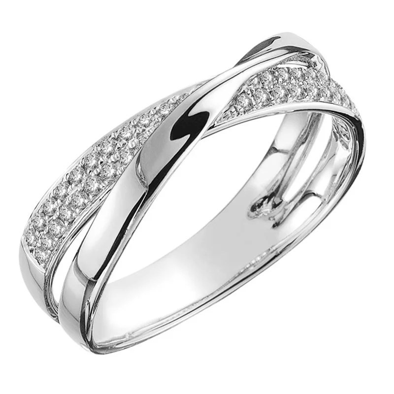 Classic Female Ring 925 Sterling Silver Two Tone X Shape Cross Rings For Women Infinite Dazzling Zircon Wedding Rings Anillos: WHITE / 8
