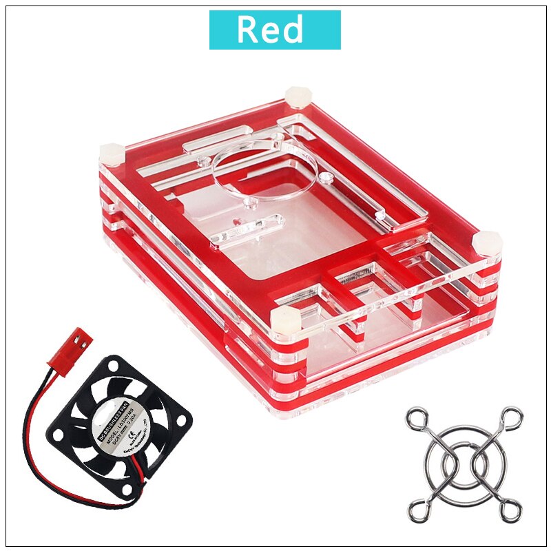 9 Layer Acryl Case Voor Raspberry Pi 4 Transparante Doos 4 Kleur Shell Met Koelventilator Bescherm Cover Voor Raspberry pi 4 Model B: Rood