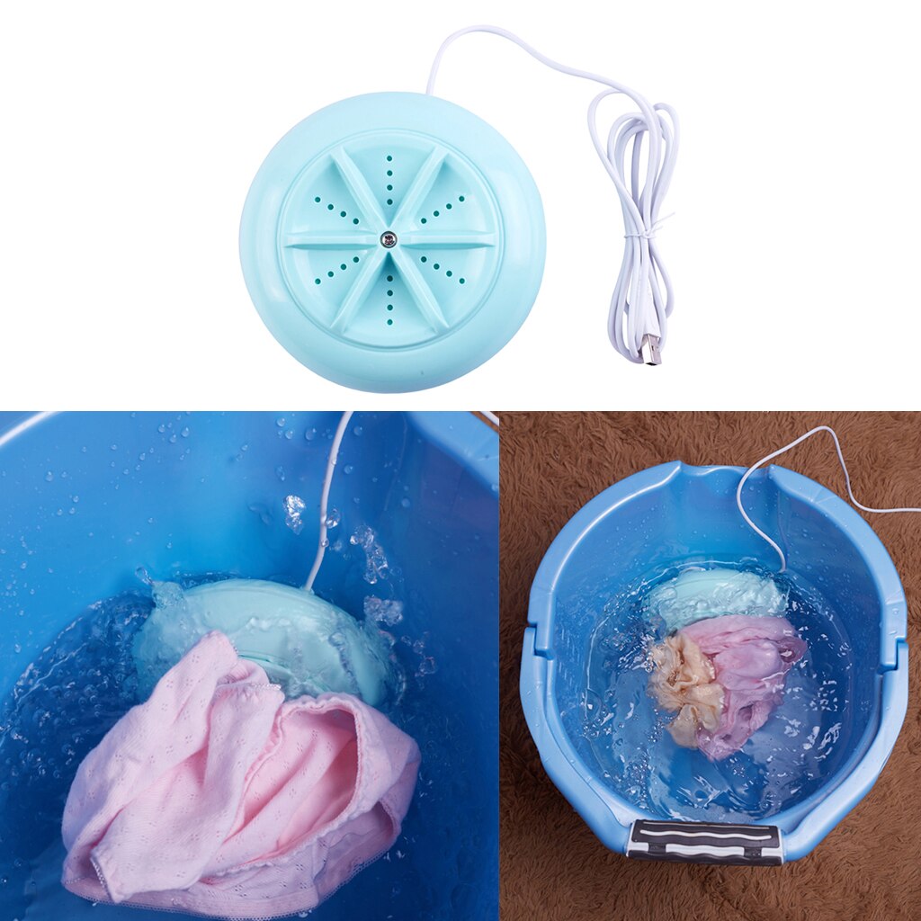 Portable Washing Machine + Sponge Makeup Brush Travel Camping Motorhome Blue
