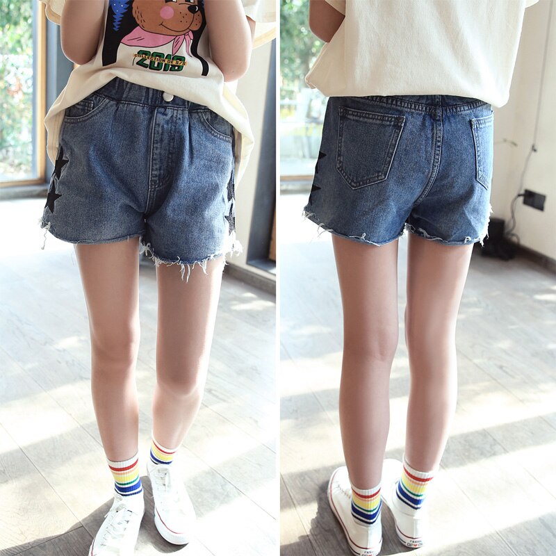 Novedad de verano, pantalones cortos de mezclilla para niñas, nuevos pantalones de estilo exterior para niños grandes, pantalones informales holgados