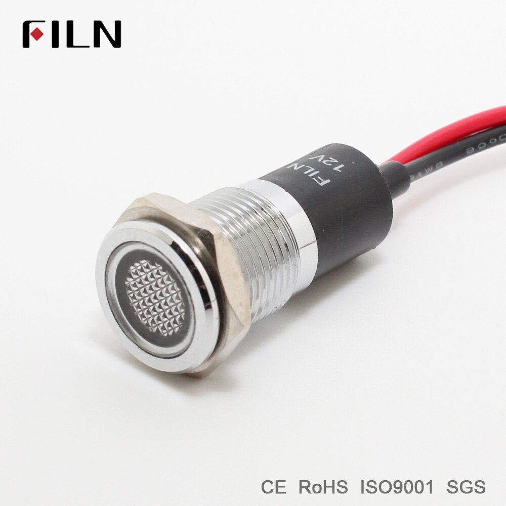 Metal Indicator light 14mm pilot Signal lamp with 20cm wire 6V 12V 24V 110V 220v red yellow blue green white led