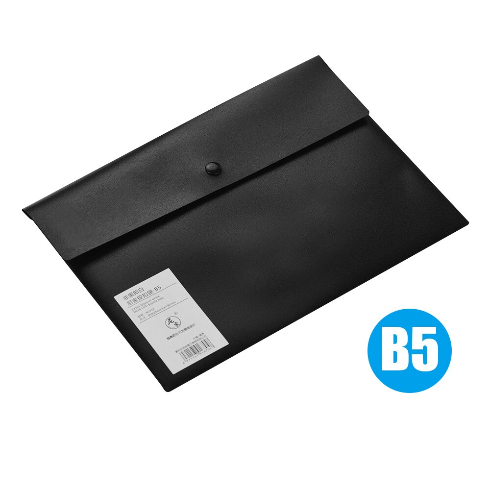 A3/A5/B5 Size Envelope Folder PP Plastic Storage Pouch Holder Paper Document File Folder Organizer Bag with Snap Button Closure: Black B5
