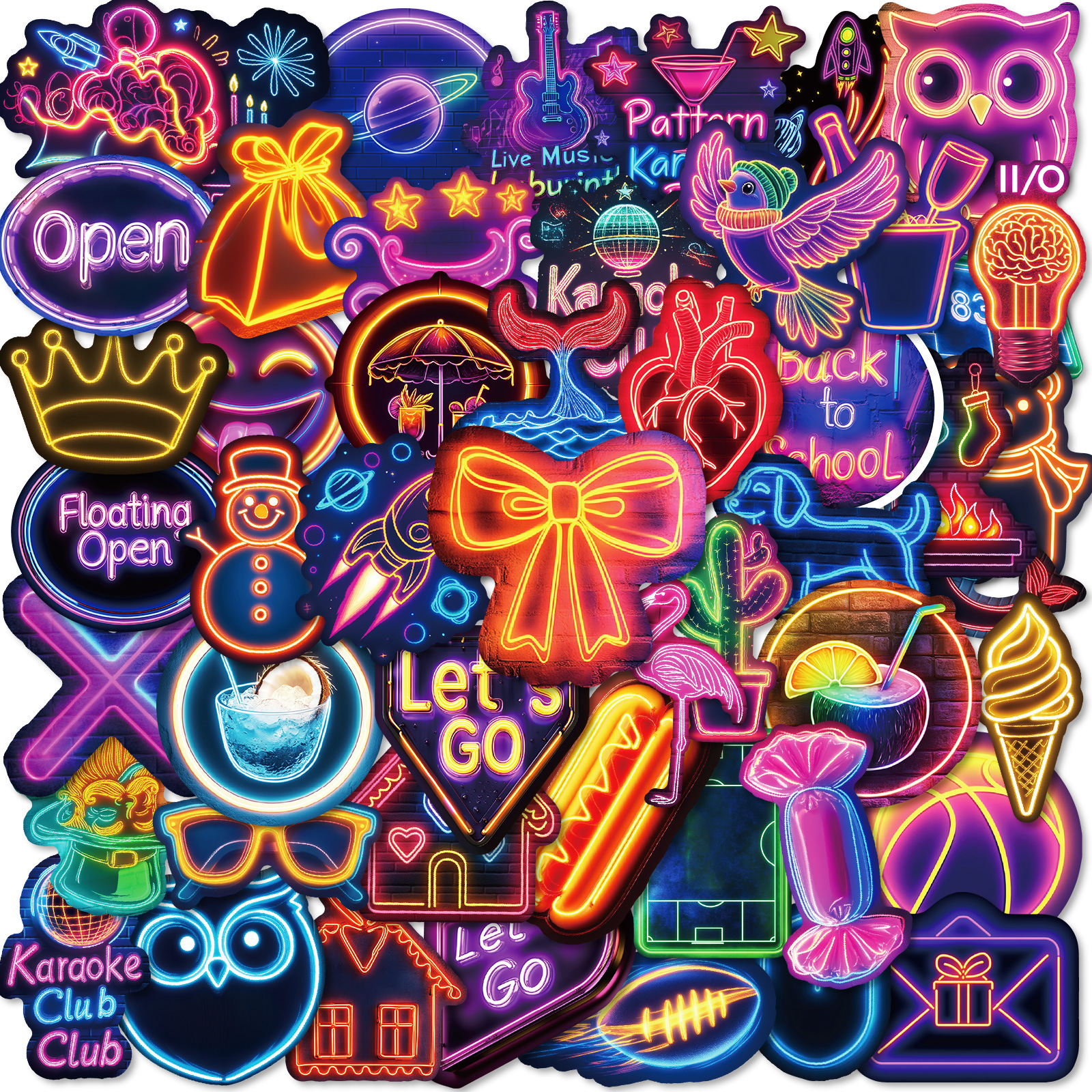 50PCS Cool Neon Light Stickers Trendy Graffiti Waterproof Vinyl Neon Stickers Pack for Phone: green