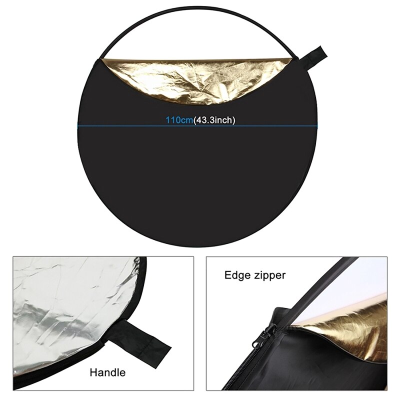 Puluz Foto Reflector 110Cm Goud/Zilver/Wit/Zwart/Zacht Licht 5 In 1 Opvouwbare Draagbare foto Reflector