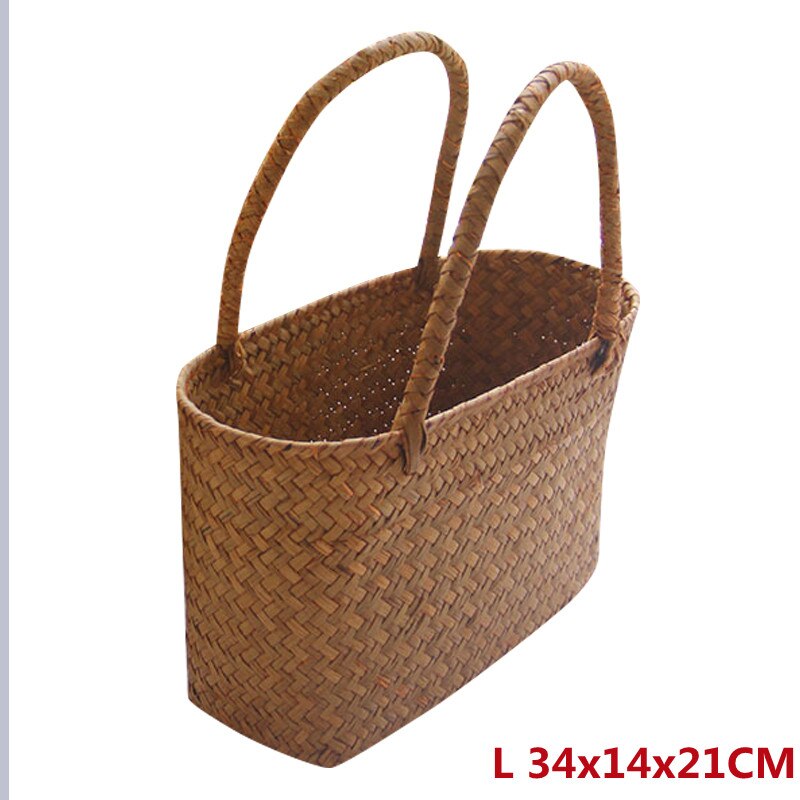 Seaweeds tecido flor cesta jardim suculento saco de armazenamento artesanato artístico cesta de compras picnic cesta de bambu: L 34x14x21CM