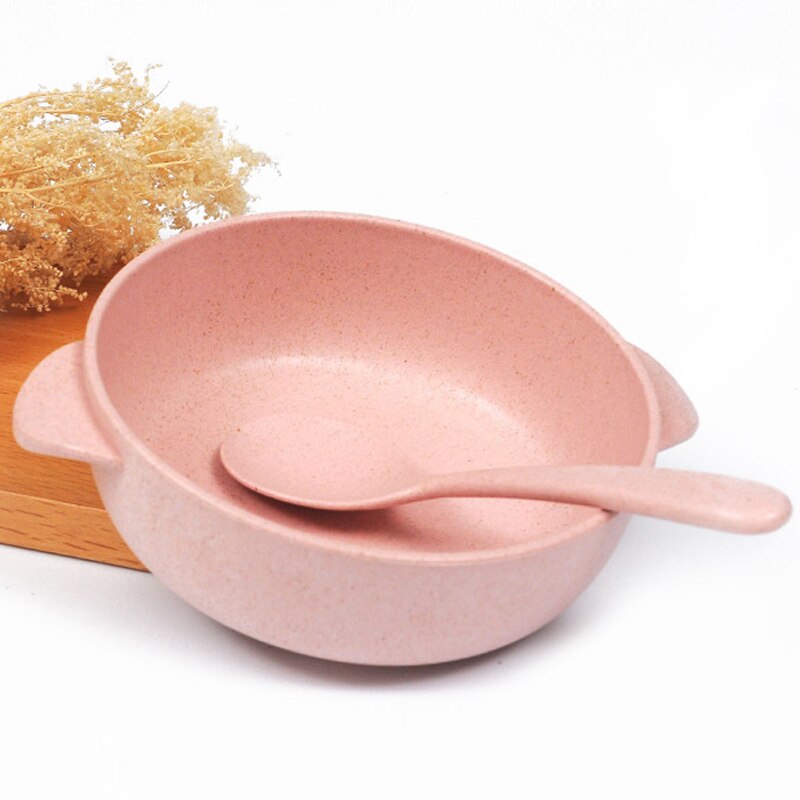 Baby Feeding Tableware Set Eco-Friendly Toddle Baby Plate Dish Children Dishes Dinnerware Kids Anti Training Bowl+Spoon: Pink