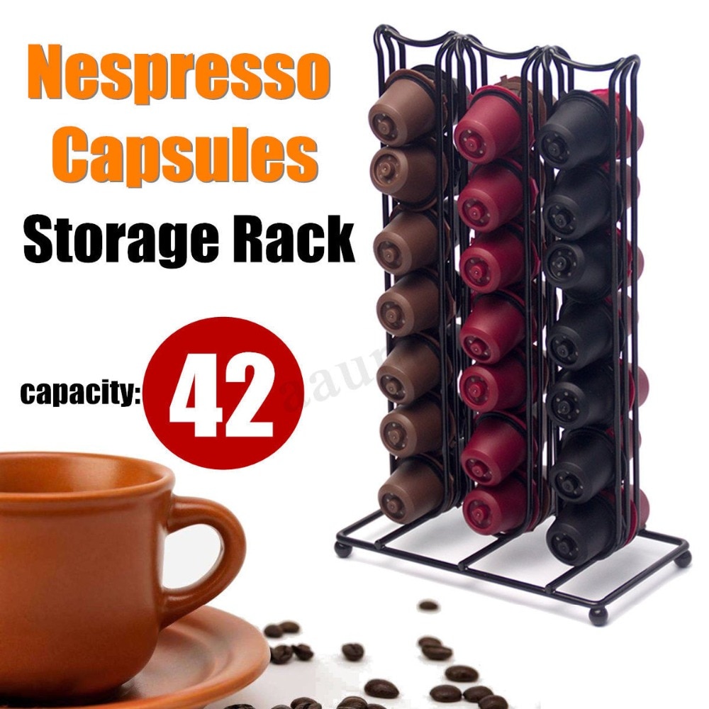 Metalen Koffie Pod Houder Ijzer Chroom Plating Stand Koffie Capsule Opbergrek Voor 42Pcs Voor Nespresso Capsule