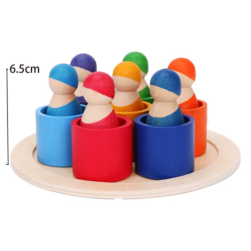13 pièces/ensemble Montessori jouets en bois arc-en-ciel blocs amis Peg poupées corps bébé semblant jouer personnes FiguresRainbow empileur: new 15pcs per set