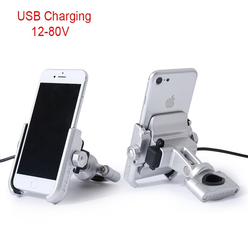 Car Styling MOTOWOLF Motorcycle Modified Phone Holder AL 360 Horizontal rotation Cool styling Fast: USB SILVER