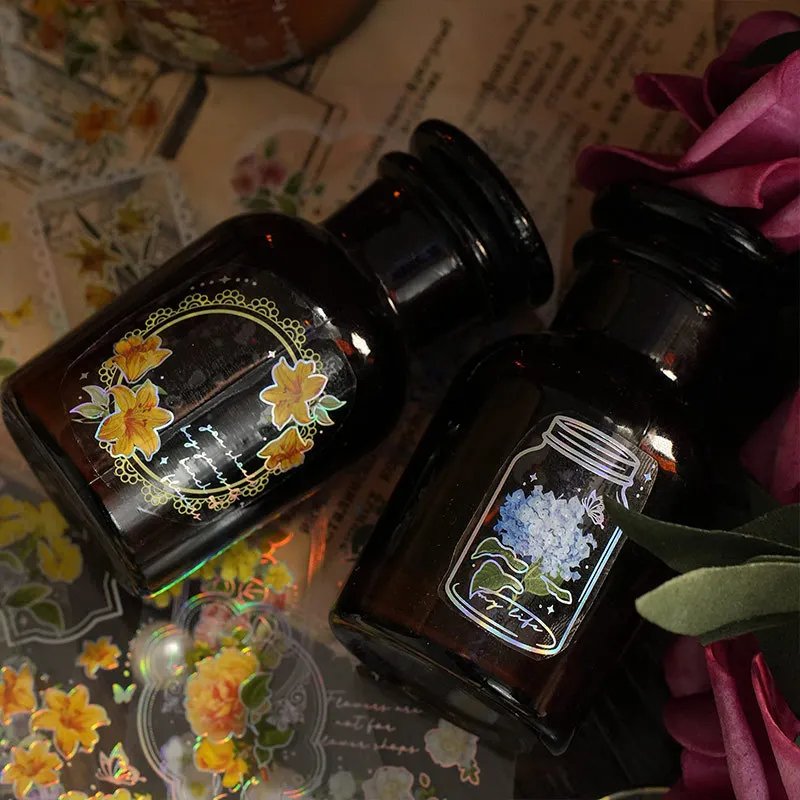 3 ark/pakke gennemsigtige stemplingsklistermærker vintage botaniske blomster sommerfugleklistermærker til planlægningsjournal dagbog album deodorant