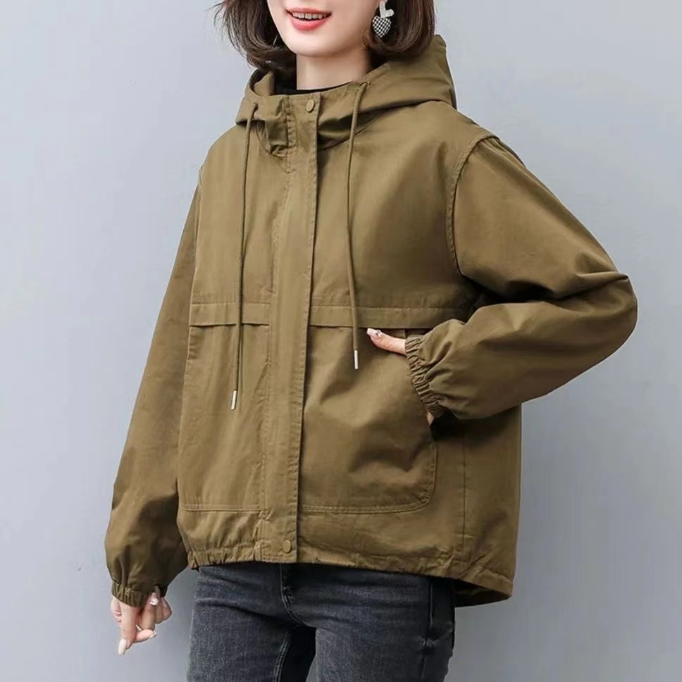 Trenchcoat kvinder enkelt efterår koreansk streetwear langærmet kort hættetrøje vild vindjakke kvindelige outwear frakker: Xl / Beige