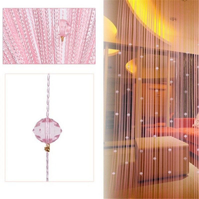 100*200Cm Kristal Kralen Kwastje Zijde String Kralen Gordijn Deur Divider Drape Sheer Panel Gordijnen Woonkamer Decor volant: pink
