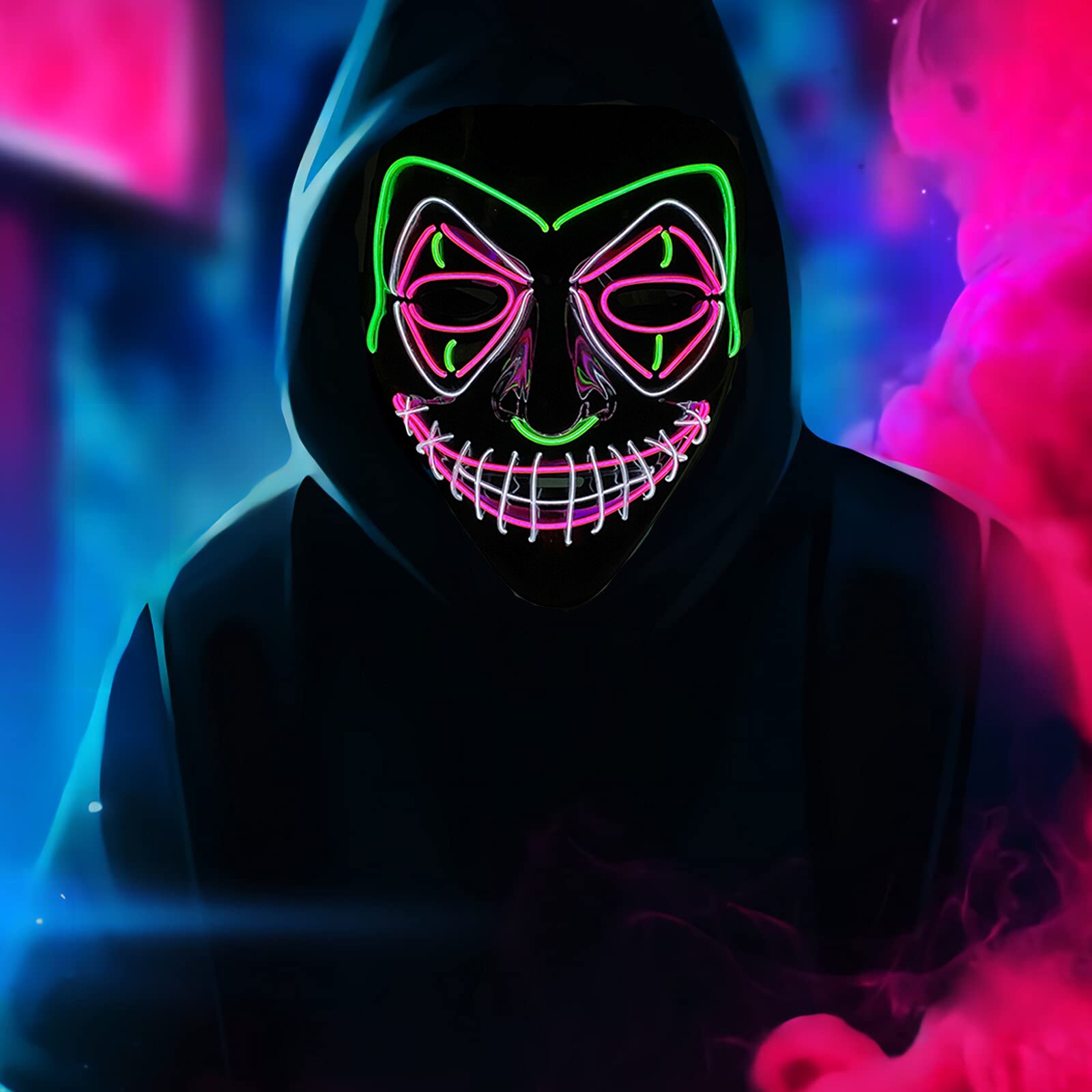 2022 neon LED V-shaped blood joker mask cosplay clown face sparkling on the Halloween Carnival party: Default Title