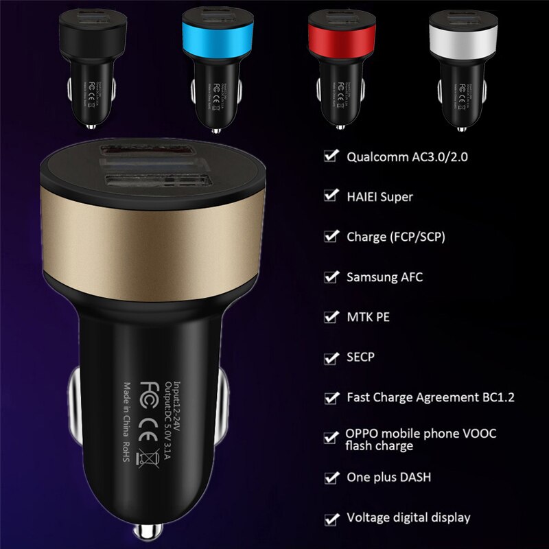 Dual Usb Car Charger 3.1A 18W Fast Charger Lcd Display 12-24V Autosigarettenaansteker Aansteker Auto telefoon Oplader Voor Iphone Samsung