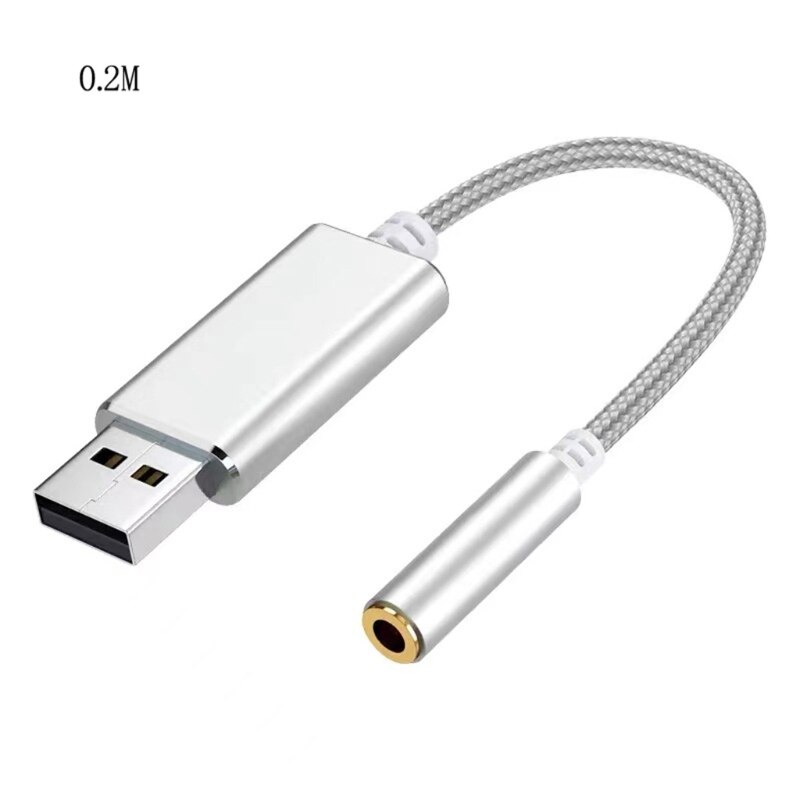 0.2m/1m 2In1 USB to 3.5mm Audio Cable USB Computer AUX Headphone Adapter Cable for App-le Be-ats Earphones: 0.2M -Silver