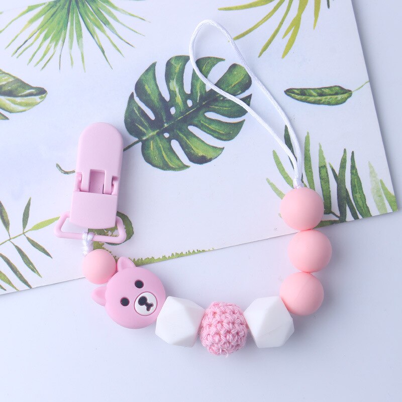 Baby Pacifier Clips Funny Pacifier Chain with Bear Holder Baby Teether Teething Chain Baby Shower BPA Free