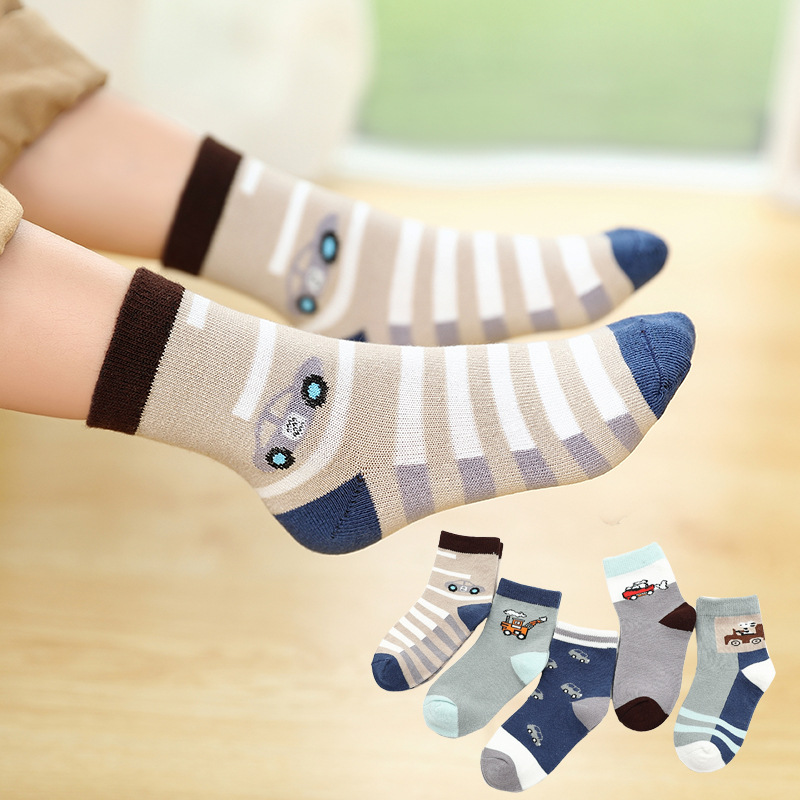 Chaussettes en coton pour enfants de 3 à 15 ans, pour garçons, jolis motifs de dessins animés, automne et hiver, 5 paires/lot