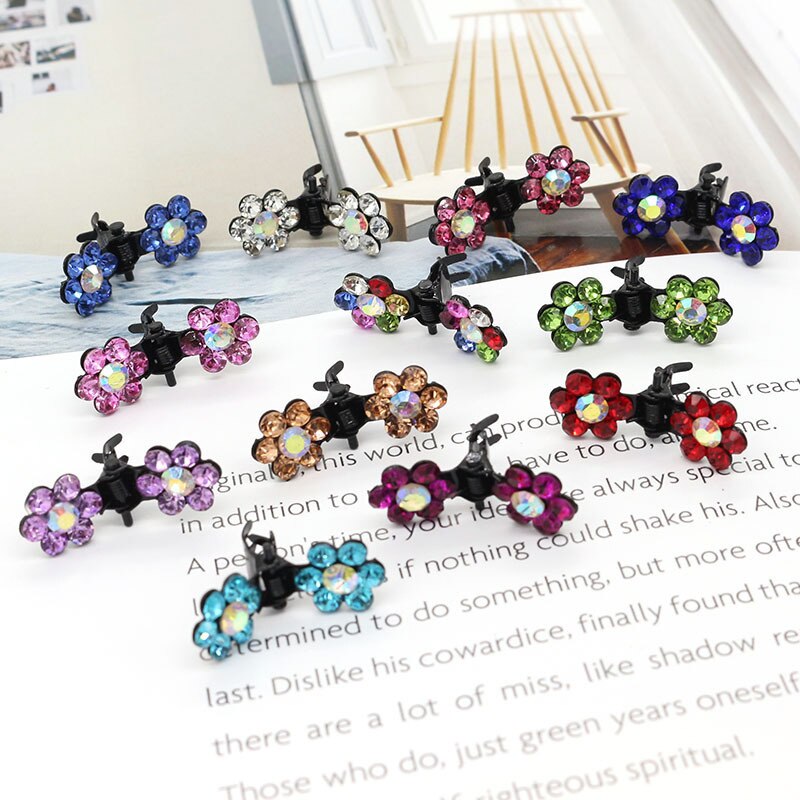 12 Stks/partij Haar Claws Meisjes Kleine Leuke Crystal Bloemen Metal Hair Clips Hoofdband Haarspelden Haar Oranment Mode Haaraccessoires