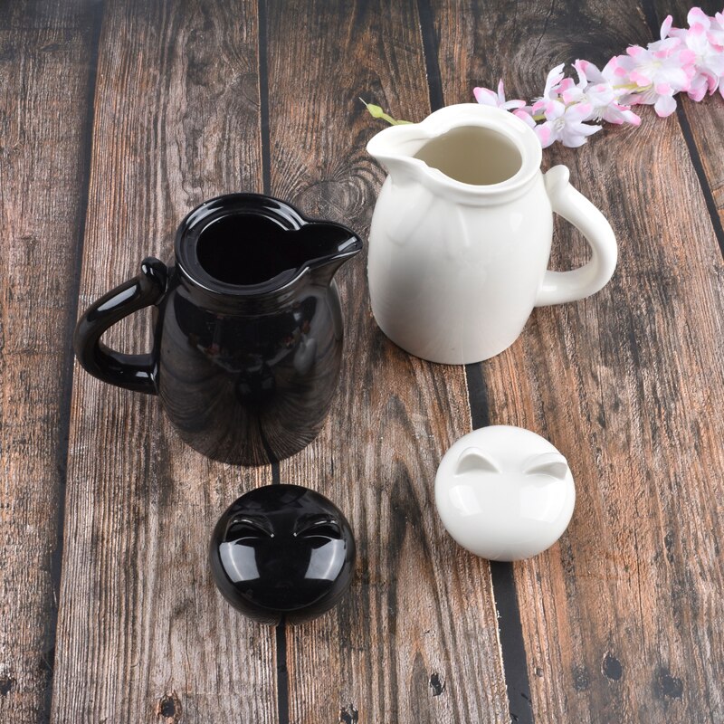 Keramik kat latte mælkekande med låg skummende kande træk blomsterkop kaffe mælkeskummer mælkeskummende værktøj kaffetøj  pf92803