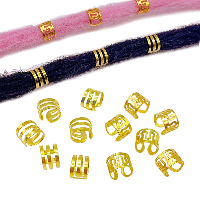 10 unids/lote 6x9mm cuentas doradas y plateadas, cuentas ajustables para trenzas de pelo, anillos trenzados para el cabello, Clips para puños, tubos, herramienta de estilismo de joyería