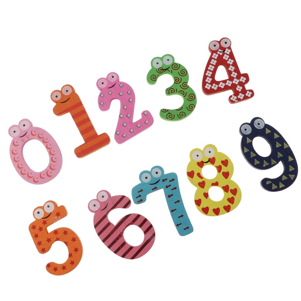 Math 0 - 9 Wooden Magnetic Number Blocks Cartoon Fridge Magnet Learning Toys