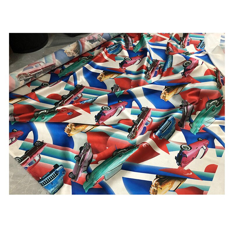 Stretch satin fabric cloth per meter material printed dress garment sewing handmade DIY fabric cloth express