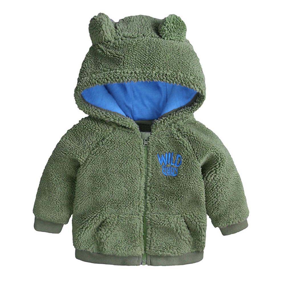 Kids Effen Kleur Baby Diseño De Moda Con Capucha De Piel Gruesa Bebé Hooded Lange Mouwen Jas Winter Warm trui Jas: Green / M