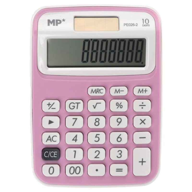 MP® Calculadora 10 Dígitos con Pantalla LCD 4 Colores Fuente Solar Portátil Oficina Escritorio Estudiantes Escuela Batería Suministros Material Escolar Trabajo Energía Matemáticas Herramienta Digital Papelería: Rosa