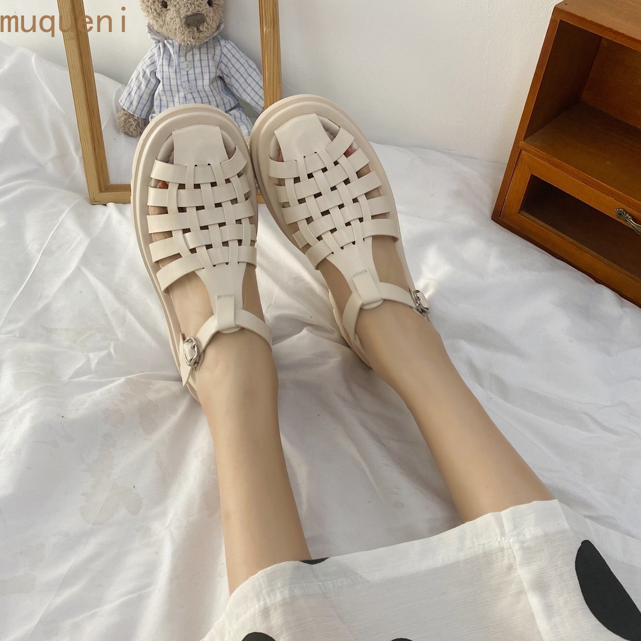 Low Sandals Leather Shoes Lady Suit Female Beige Espadrilles Platfor