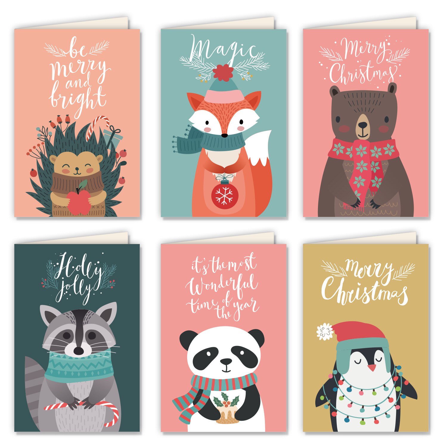 Set Christmas Card Folding Flat Card 6 Sets With Envelope Greeting Card Business Birthday Teacher's Day Universal Card